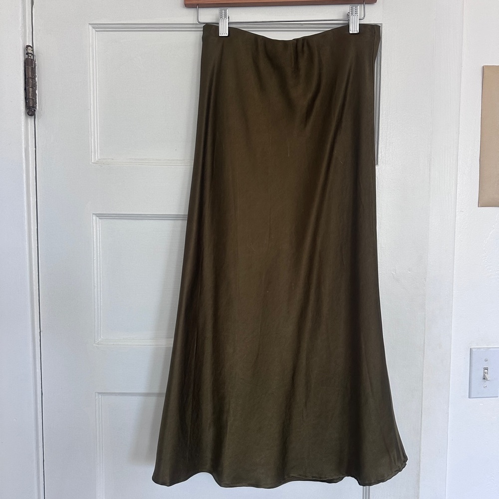 Whimsy + Row Olive Satin Bias Maxi Skirt